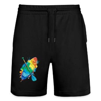 Paddle Board -  Ocean Splash Art sports aquatiques - Short de jogging bio TRAINER Stanley/Stella unisexe - noir - Devant - Nik (191cm) & Marisol (170cm)