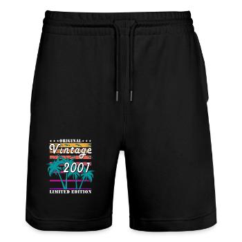 Limited Edition 2001 - Geburtstag - Jahrgang - Stanley/Stella Unisex Bio Joggingshorts Trainer  - Schwarz - Vorne - Nik (191cm) & Marisol (170cm)