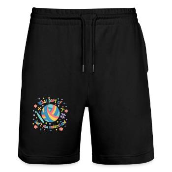 Lustiges Häkeln Was verstehst du nicht - Stanley/Stella Unisex Bio Joggingshorts Trainer  - Schwarz - Vorne - Nik (191cm) & Marisol (170cm)