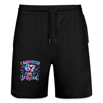 Survived 67 Days School Meme Trend Students - Stanley/Stella Trainer Unisex Organic Jogging Shorts - black - Front - Nik (191cm) & Marisol (170cm)