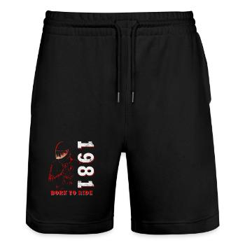 Vintage 1981 Retro Motorcycle Birthday Gift - Stanley/Stella Trainer Unisex Organic Jogging Shorts - black - Front - Nik (191cm) & Marisol (170cm)