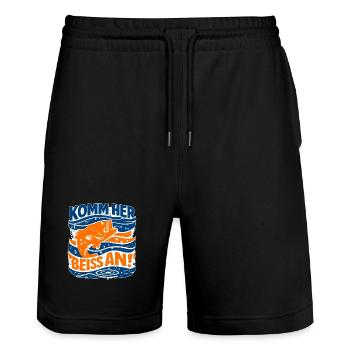 Viens ici, prends une bouchée ! – Diction de la pêche - Short de jogging bio TRAINER Stanley/Stella unisexe - noir - Devant - Nik (191cm) & Marisol (170cm)