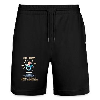 Solo statt Co-Op | Papa Humor Eltern - Stanley/Stella Unisex Bio Joggingshorts Trainer  - Schwarz - Vorne - Nik (191cm) & Marisol (170cm)