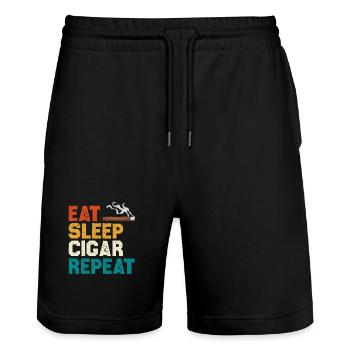 Eat Sleep Cigar Repeat Tea - Stanley/Stella Trainer Unisex Organic Jogging Shorts - black - Front - Nik (191cm) & Marisol (170cm)