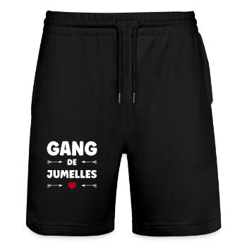 TWIN GANG - Stanley/Stella Trainer Unisex Organic Jogging Shorts - black - Front - Nik (191cm) & Marisol (170cm)