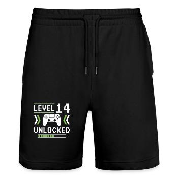 14. Geburtstag Junge Gamer Level 14 Jahre - Stanley/Stella Unisex Bio Joggingshorts Trainer  - Schwarz - Vorne - Nik (191cm) & Marisol (170cm)