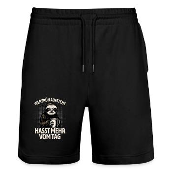 Sloth - If you get up early, you hate more of the day - Stanley/Stella Trainer Unisex Organic Jogging Shorts - black - Front - Nik (191cm) & Marisol (170cm)