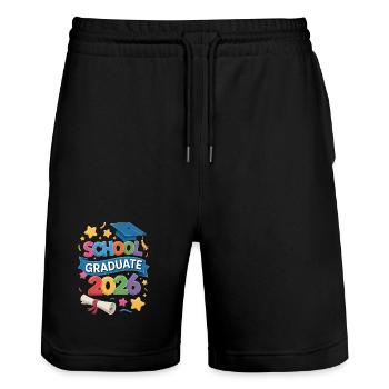 Abschlussveranstaltungen 2026 - Stanley/Stella Unisex Bio Joggingshorts Trainer  - Schwarz - Vorne - Nik (191cm) & Marisol (170cm)