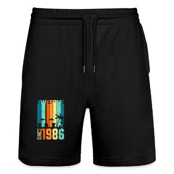 Vintage Tropische Skyline Seit 1986 - Stanley/Stella Unisex Bio Joggingshorts Trainer  - Schwarz - Vorne - Nik (191cm) & Marisol (170cm)