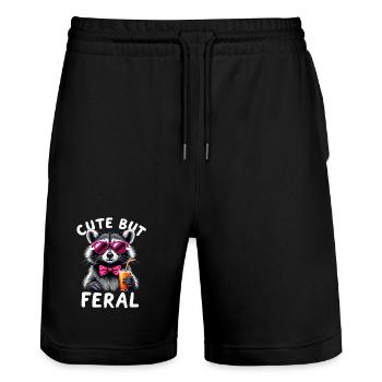 Raton laveur mignon mais sauvage avec des lunettes roses - Short de jogging bio TRAINER Stanley/Stella unisexe - noir - Devant - Nik (191cm) & Marisol (170cm)