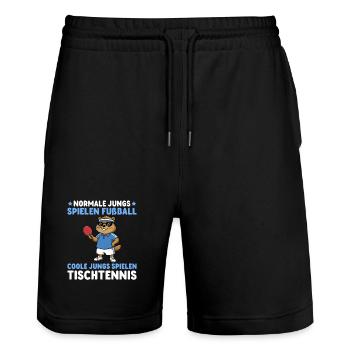 Groundhog - Garçons cool jouant au tennis de table - Short de jogging bio TRAINER Stanley/Stella unisexe - noir - Devant - Nik (191cm) & Marisol (170cm)