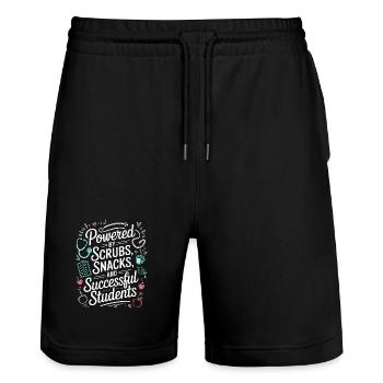 Enseignant en soins infirmiers Powered By Scrubs Nurse Manager - Short de jogging bio TRAINER Stanley/Stella unisexe - noir - Devant - Nik (191cm) & Marisol (170cm)