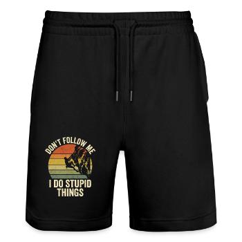 Retro Climber Folge mir nicht - Stanley/Stella Unisex Bio Joggingshorts Trainer  - Schwarz - Vorne - Nik (191cm) & Marisol (170cm)