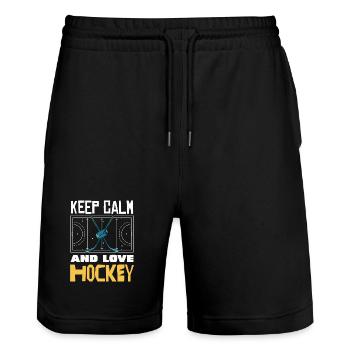 Keep calm: Hockey love - Stanley/Stella Trainer Unisex Organic Jogging Shorts - black - Front - Nik (191cm) & Marisol (170cm)
