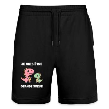 Je vais être grande sœur Dino - Short de jogging bio TRAINER Stanley/Stella unisexe - noir - Devant - Nik (191cm) & Marisol (170cm)