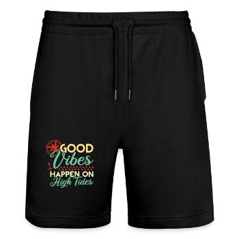 Gute Vibes an hohen Gezeiten - Stanley/Stella Unisex Bio Joggingshorts Trainer  - Schwarz - Vorne - Nik (191cm) & Marisol (170cm)