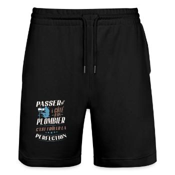 Humorvoller Klempner, der der Perfektion nahesteht - Stanley/Stella Unisex Bio Joggingshorts Trainer  - Schwarz - Vorne - Nik (191cm) & Marisol (170cm)