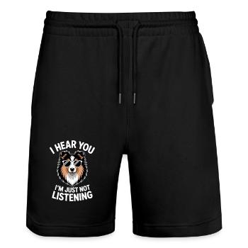 Shetland Sheepdog Sayings Funny Sheltie Gift - Stanley/Stella Trainer Unisex Organic Jogging Shorts - black - Front - Nik (191cm) & Marisol (170cm)