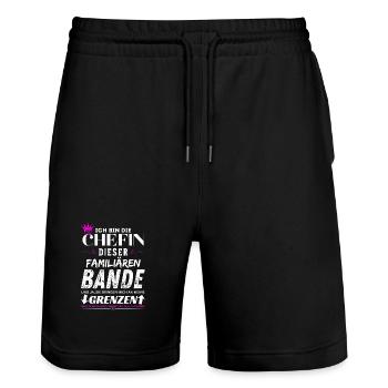 Chefin dieser Familiären Bande Chefin Geschenke - Stanley/Stella Trainer Unisex Organic Jogging Shorts - black - Front - Nik (191cm) & Marisol (170cm)