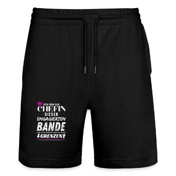 Chefin dieser Engagierten Bande Chefin Geschenke - Stanley/Stella Unisex Bio Joggingshorts Trainer  - Schwarz - Vorne - Nik (191cm) & Marisol (170cm)