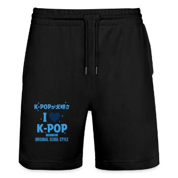 I Love K-Pop Original Seoul Style Since 2000 - Stanley/Stella Trainer Unisex Organic Jogging Shorts - black - Front - Nik (191cm) & Marisol (170cm)