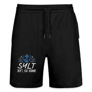 Vacances en mer du Nord SYLT APPELLE J’ARRIVE Drôle - Short de jogging bio TRAINER Stanley/Stella unisexe - noir - Devant - Nik (191cm) & Marisol (170cm)