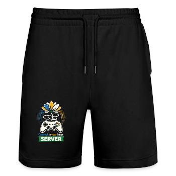 Connect to your inner Server - Gamer Yoga - Stanley/Stella Unisex Bio Joggingshorts Trainer  - Schwarz - Vorne - Nik (191cm) & Marisol (170cm)