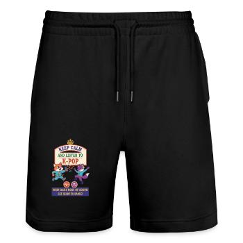Keep Calm And Listen To K-Pop Your Daily Dose Of - Stanley/Stella Trainer Unisex Organic Jogging Shorts - black - Front - Nik (191cm) & Marisol (170cm)