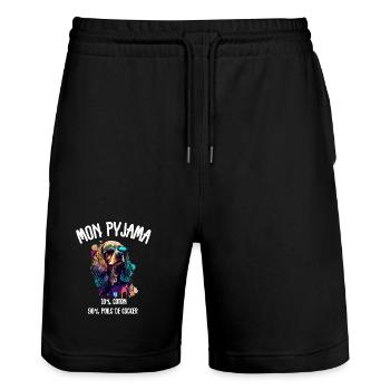Funny Cocker Spaniel Dog Pajamas - Stanley/Stella Trainer Unisex Organic Jogging Shorts - black - Front - Nik (191cm) & Marisol (170cm)