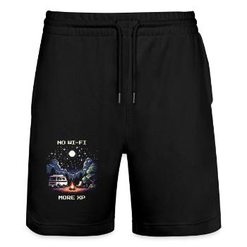 No Wi-Fi, more XP | Van Life Freedom - Stanley/Stella Trainer Unisex Organic Jogging Shorts - black - Front - Nik (191cm) & Marisol (170cm)