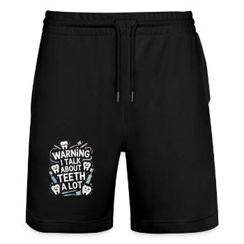 Orthodontic Hygienist Warning I Talk Oral Health - Stanley/Stella Trainer Unisex Organic Jogging Shorts - black - Front - Nik (191cm) & Marisol (170cm)