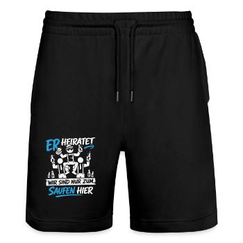 T-shirt homme de la fête de garçon Costume de la fête de garçon - Short de jogging bio TRAINER Stanley/Stella unisexe - noir - Devant - Nik (191cm) & Marisol (170cm)