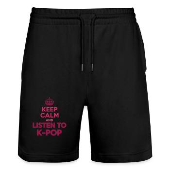 Bleib ruhig und höre K-Pop-Liebhaber koreanischer Musik - Stanley/Stella Unisex Bio Joggingshorts Trainer  - Schwarz - Vorne - Nik (191cm) & Marisol (170cm)