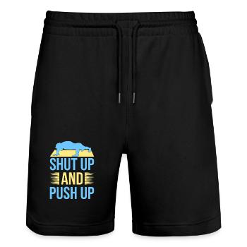 Fitness Fanatics Shut Up & Push Up Calisthenics - Stanley/Stella Trainer Unisex Organic Jogging Shorts - black - Front - Nik (191cm) & Marisol (170cm)