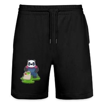 Panda Farmer Fruit Farm - Stanley/Stella Trainer Unisex Organic Jogging Shorts - black - Front - Nik (191cm) & Marisol (170cm)