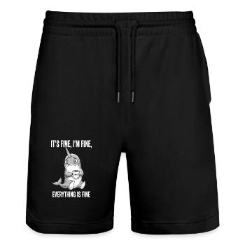 its fine im fine coffee narwal - Stanley/Stella Trainer Unisex Organic Jogging Shorts - black - Front - Nik (191cm) & Marisol (170cm)