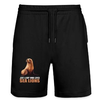 Sea Lions Sea Lion - Stanley/Stella Trainer Unisex Organic Jogging Shorts - black - Front - Nik (191cm) & Marisol (170cm)