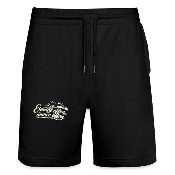 Einmal offen, immer offen  Cabrio Spruch Retro - Stanley/Stella Unisex Bio Joggingshorts Trainer  - Schwarz - Vorne - Nik (191cm) & Marisol (170cm)