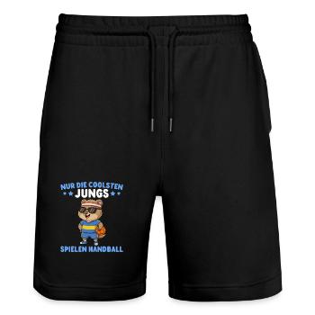 Quokka Die coolsten Jungs spielen Handball - Stanley/Stella Unisex Bio Joggingshorts Trainer  - Schwarz - Vorne - Nik (191cm) & Marisol (170cm)