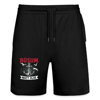 North Sea holiday BÜSUM WATT OTHERWISE FUNNY - Stanley/Stella Trainer Unisex Organic Jogging Shorts - black - Front - Nik (191cm) & Marisol (170cm)