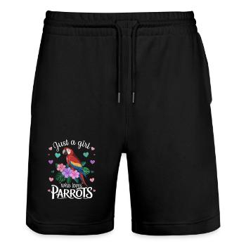 Papageienliebhaberin Lustiger Spruch Tropisch - Stanley/Stella Unisex Bio Joggingshorts Trainer  - Schwarz - Vorne - Nik (191cm) & Marisol (170cm)