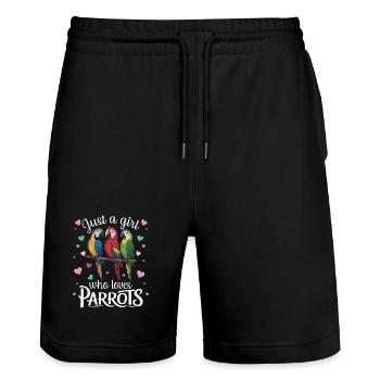 Drei Papageien Aras Papageienliebhaberin Tropisch - Stanley/Stella Unisex Bio Joggingshorts Trainer  - Schwarz - Vorne - Nik (191cm) & Marisol (170cm)