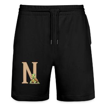 N with Turtle Cartoon - Stanley/Stella Trainer Unisex Organic Jogging Shorts - black - Front - Nik (191cm) & Marisol (170cm)