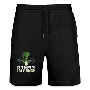 Gewichtheber KRAFTAUFBAU IM GANGE Lustiges - Stanley/Stella Unisex Bio Joggingshorts Trainer  - Schwarz - Vorne - Nik (191cm) & Marisol (170cm)