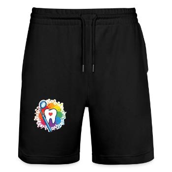 Dent colorée avec cœur et miroir dentaire - Short de jogging bio TRAINER Stanley/Stella unisexe - noir - Devant - Nik (191cm) & Marisol (170cm)