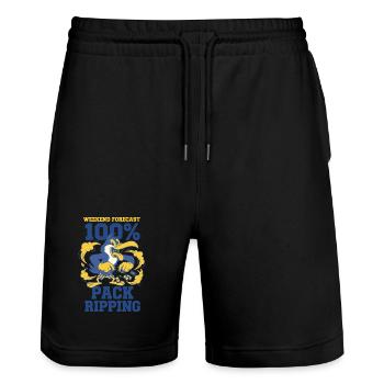Wochenend-Vorhersage-Pack-Ripping-Karten-Sammler - Stanley/Stella Unisex Bio Joggingshorts Trainer  - Schwarz - Vorne - Nik (191cm) & Marisol (170cm)