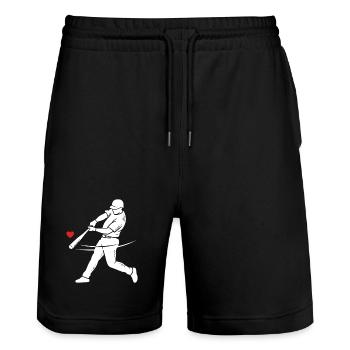 Baseball Batter Silhouette Heart - Stanley/Stella Trainer Unisex Organic Jogging Shorts - black - Front - Nik (191cm) & Marisol (170cm)