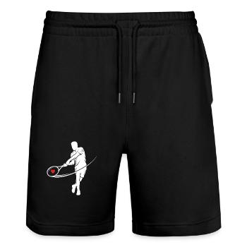 Tennis Silhouette Herz im Schläger Motiv - Stanley/Stella Unisex Bio Joggingshorts Trainer  - Schwarz - Vorne - Nik (191cm) & Marisol (170cm)