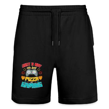 Einfach ein Junge, der Pizza und Gaming liebt - Stanley/Stella Unisex Bio Joggingshorts Trainer  - Schwarz - Vorne - Nik (191cm) & Marisol (170cm)