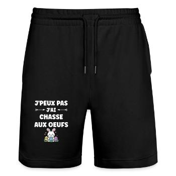 egg hunt - Stanley/Stella Trainer Unisex Organic Jogging Shorts - black - Front - Nik (191cm) & Marisol (170cm)